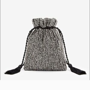 Express Elegant Black and Silver Drawstring Bag